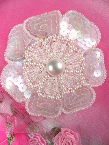 FS3274 Crystal AB Floral Beaded Sequin Applique 3.75