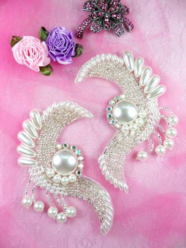 FS3363 Radiant Pearl Swirl Mirror Pair Beaded  Appliques 4\