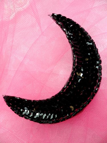 FS3379 Moon Black Applique Sequin Beaded Patch 3.5