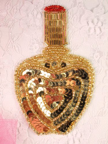 FS3446 Gold Perfume Bottle Beaded Sequin Applique 4.25