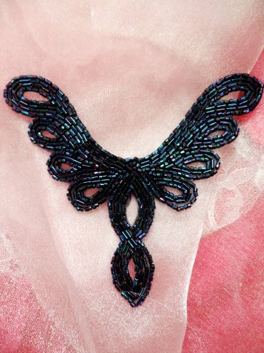 FS354 Blue Iris Beaded Collar Applique 5.5\