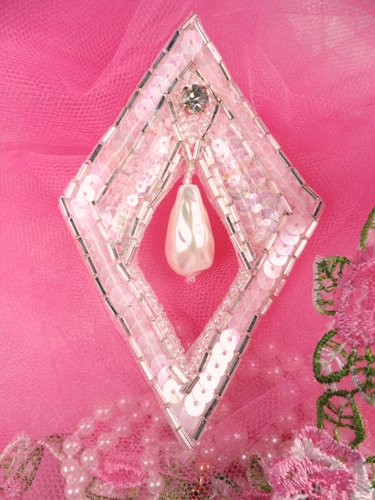 FS3554 Crystal AB Silver Pearl Beaded Sequin Applique 4