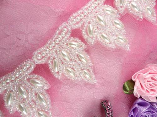 FS3639 Crystal Iris Pearl Beaded Cluster Trim 1.75\
