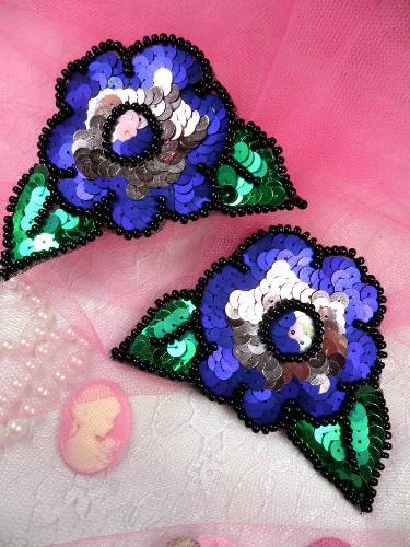FS3681 Multi Color Mirror Pair Floral Sequin Appliques 4.5\