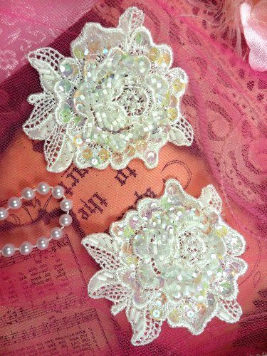 FS3741x Crystal Iris Pearl Appliques Venice Lace Floral Sequin Beaded Mirror Pair 3