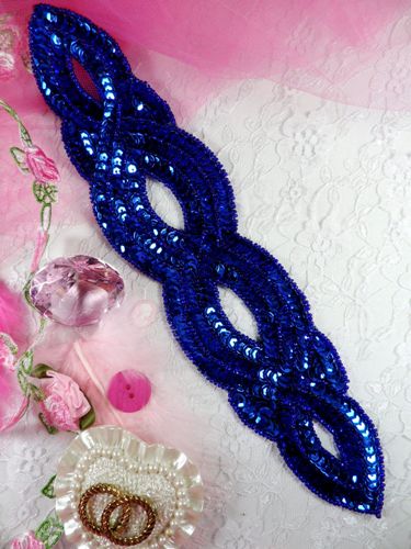 FS400 Blue Designer Sequin Beaded Applique 11\