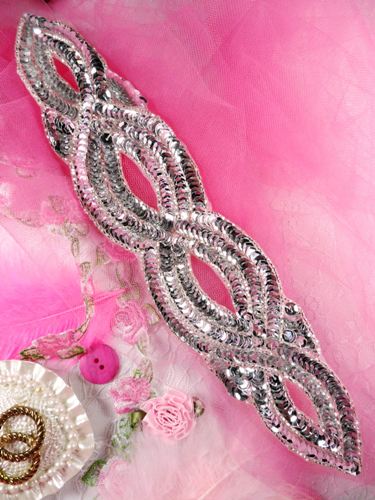 FS400 Silver Designer Sequin Beaded Applique 11\