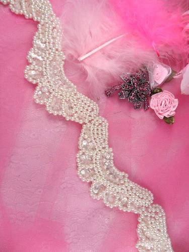 FS4072 Butterfly Antique White Pearl Beaded Crystal Sequin Trim 2.5\