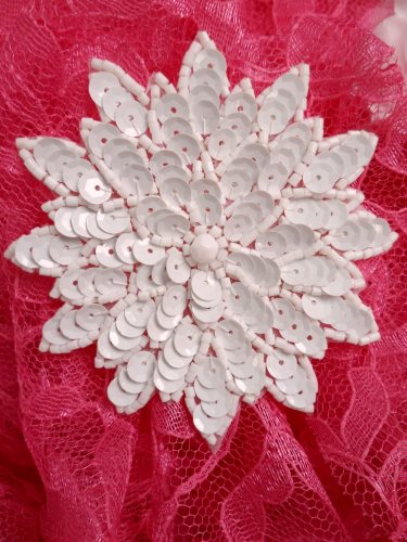 FS474 White Floral Beaded Sequin Applique 3\