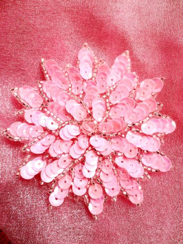 FS474 Pink Floral Beaded Sequin Applique 3\