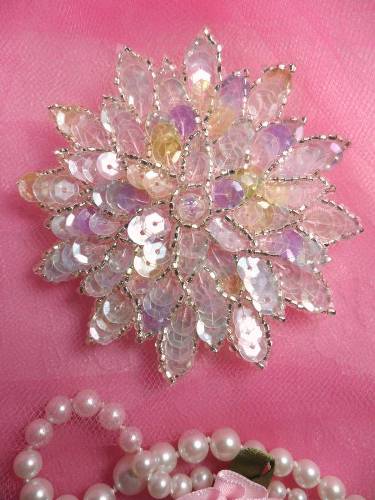 FS474 Pastel Floral Beaded Sequin Applique 3\
