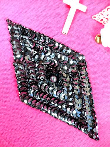 FS475L Gunmetal Diamond Beaded Sequin Applique 5