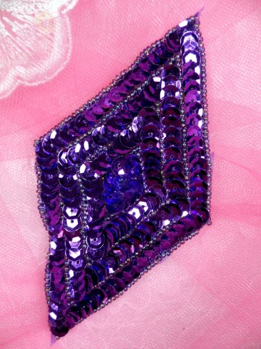 FS475L Purple Diamond Sequin Beaded Applique 5\