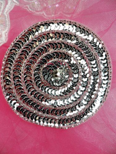 FS479 Round Circle Silver Applique Sequin Beaded Patch 3.5\