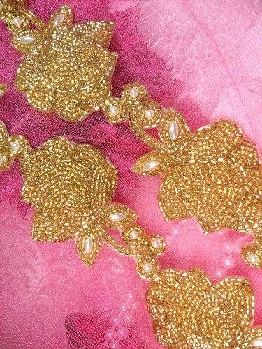 FS4844 Gold Pearl Rose Trail Beaded Trim