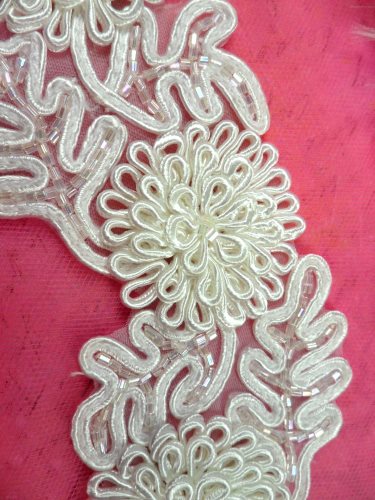 FS4796 White Beaded Bridal Sash Trim 3D Floral Vine 2.25\