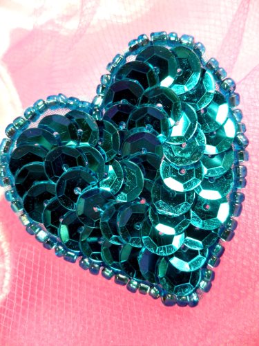 FS510 Turquoise Valentine Heart Sequin Beaded Applique 1.5\