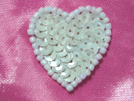 FS510 White Valentine Heart Sequin Beaded Applique 1.5\