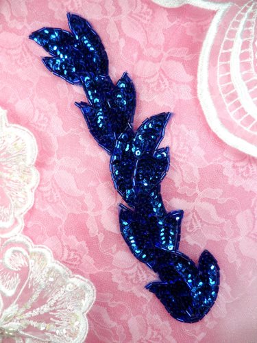 FS511 Leaf Royal blue Sapphire Sequin Beaded Applique Patch 8.25