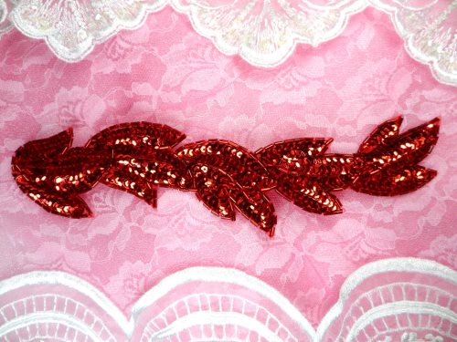 FS511 Red Leaf Beaded Sequin Applique Patch 8.25\
