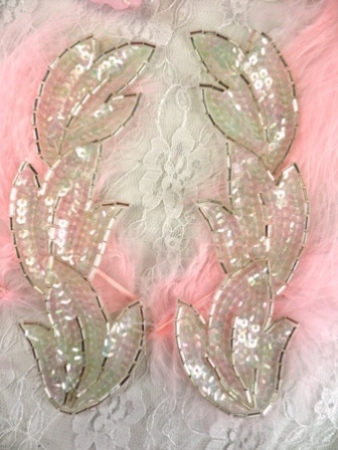 FS513 Crystal AB Leaf Mirror Pair Beaded Sequin Appliques 5.5