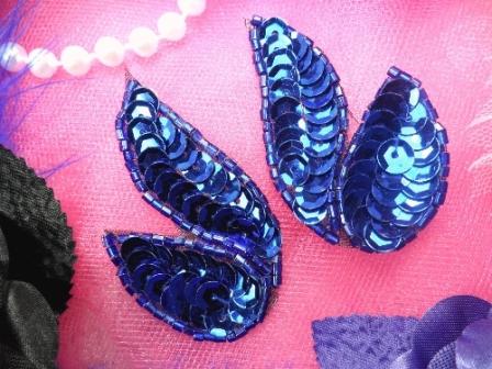 FS549 Royal Blue Mirror Pair Beaded Sequin Appliques 2\