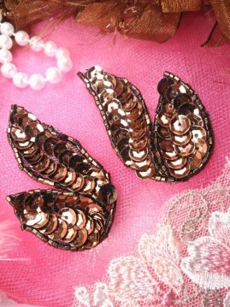 FS549 Bronze Mirror Pair Beaded Sequin Appliques 2\