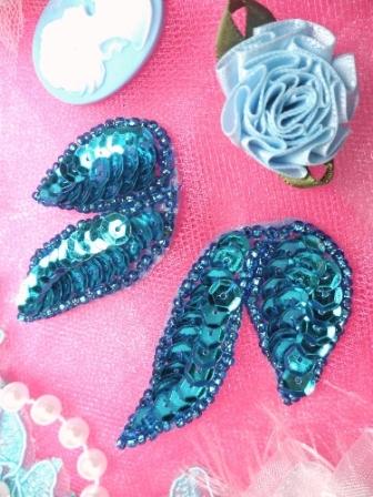 FS549 Turquoise Mirror Pair Beaded Sequin Appliques 2\