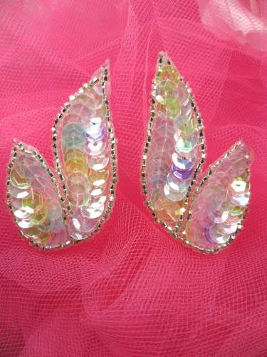 FS549 Pastel Multi Mirror Pair Beaded Sequin Appliques 2\