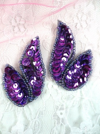 FS549  Purple Mirror Pair Beaded Sequin Appliques 2