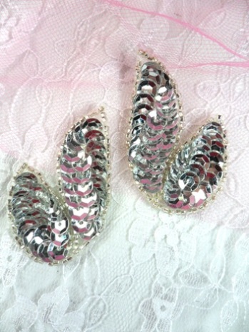 FS549  Silver Mirror Pair Beaded Sequin Appliques 2\