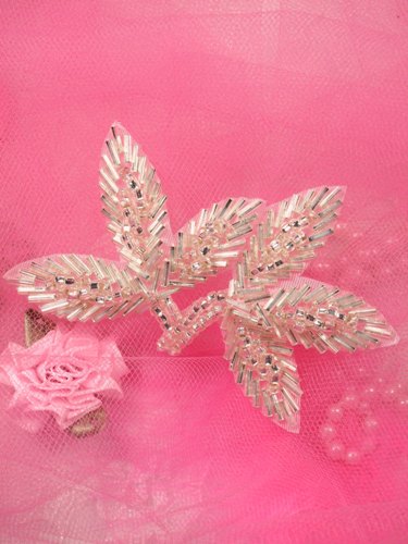 FS566A Silver Beaded Leaf Applique 3.5