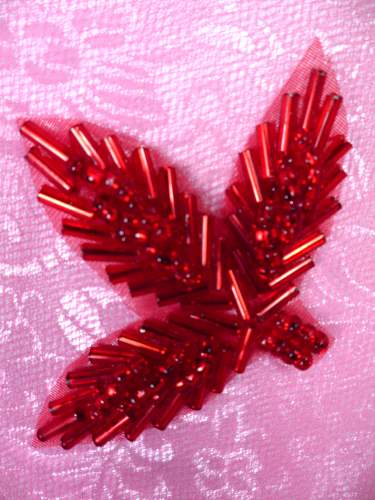 FS566B Red Beaded Leaf Applique 2.25