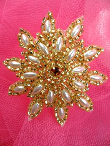 FS5908S Gold Pearl Beaded Applique 2\