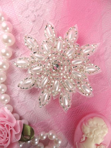FS5908S Silver Pearl Beaded Applique 2\