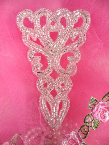 FS951 Silver Beaded Applique 5.25