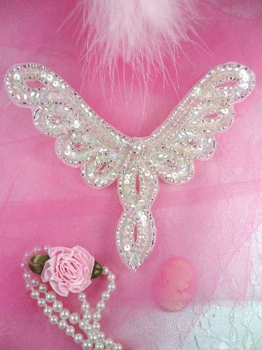 FS621 Crystal AB Silver Collar Beaded Sequin Applique 5.25\