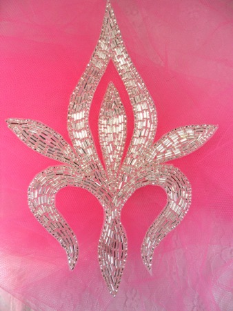 FS696 Silver Beaded Motif Applique 7.5