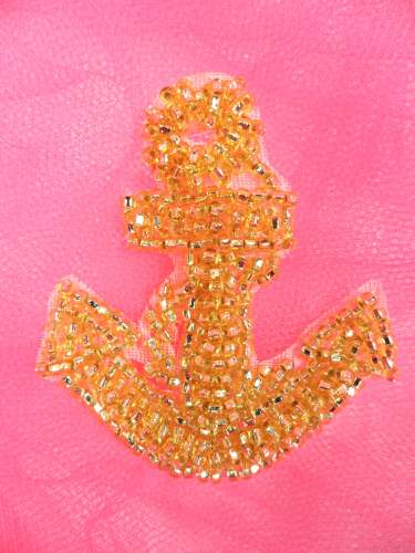 FS721s Nautical Anchor Gold Beaded Applique 2.25