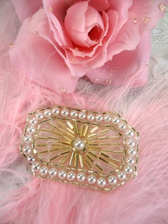FS725A Lt. Gold Pearl Beaded Applique 2.5