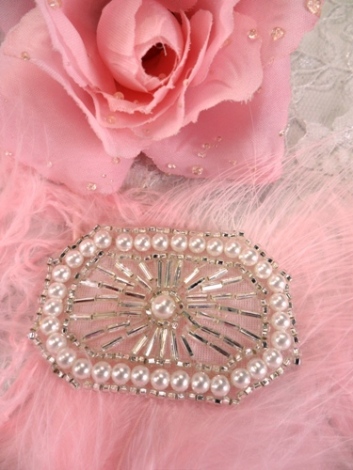 FS725A Silver Pearl Beaded Applique 2.5