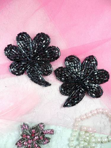 FS739 Gunmetal Beaded Mirror Pair Sequin Appliques 2.5