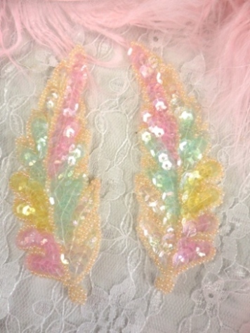 FS760  Pastel Leaf Mirror Pair Beaded Sequin Appliques 4
