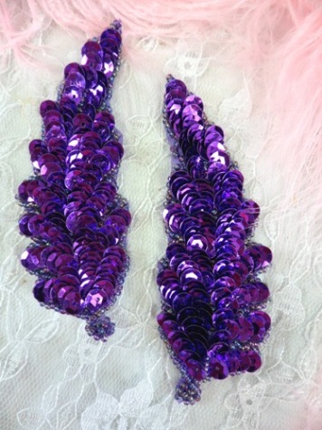 FS760  Purple Leaf Mirror Pair Beaded Sequin Appliques 4