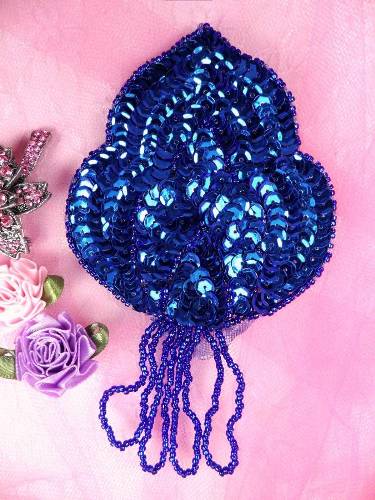 FS768  Blue Epaulet Beaded Sequin Applique 5.75