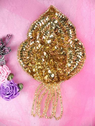 FS768 Gold Epaulet Beaded Sequin Applique 5.75