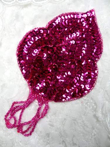 FS768 Fuchsia Epaulet Beaded Sequin Applique 5.75\