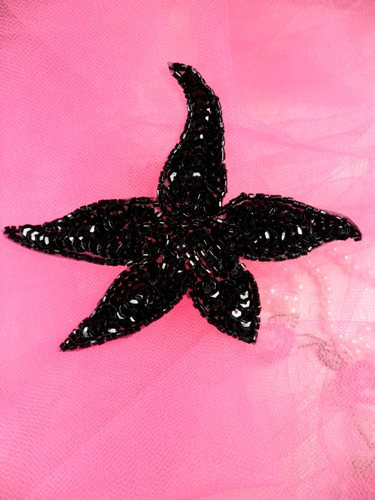 FS824 Black Starfish Beaded Sequin Applique 4.5