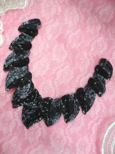 FS880 Gunmetal Collar Sequin Beaded Applique 8\