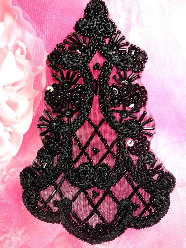 FSSD1124 Black Beaded Cord Victorian Applique 5.25\